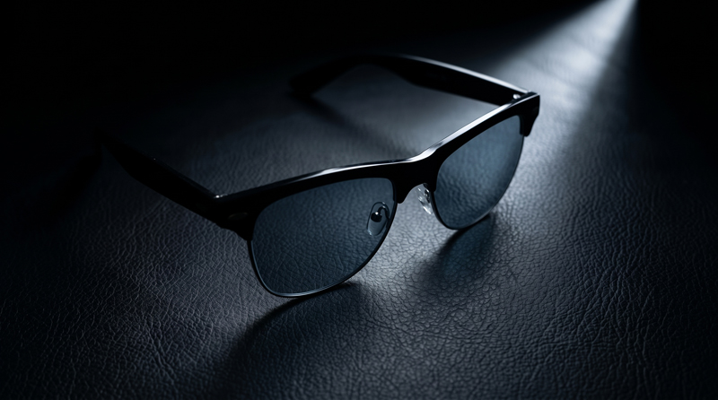 Stylische Brille im Low Key-Verfahren, mit KI-Unterstützung 