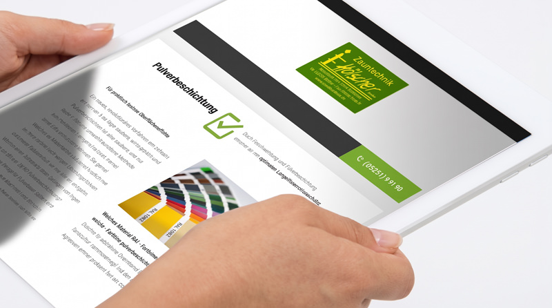Tabletansicht des Internetauftritts der Fa. Hölscher Zauntechnik